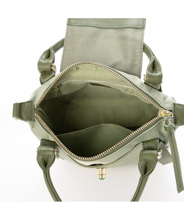 UNBILLION ペルケ perche / ナイロン×牛革かぶせジェムストーン2wayショルダーバッグ グリーン