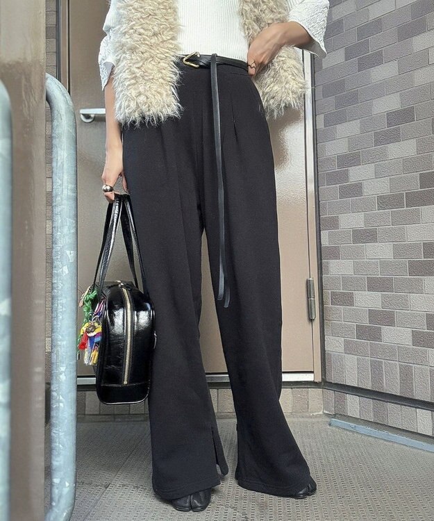 Green Parks タック入り裏起毛スウェットパンツ Black