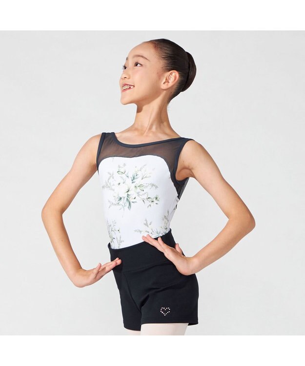 Chacott ノースリーブレオタード グリーンプリント