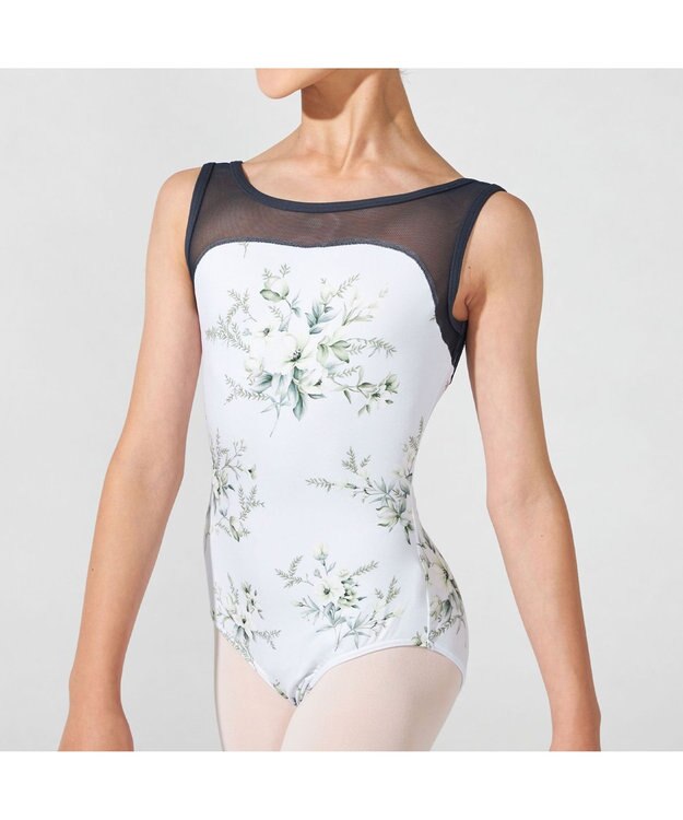 Chacott ノースリーブレオタード グリーンプリント