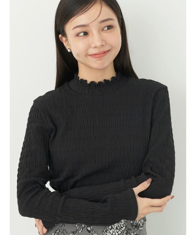 earth music&ecology シャーリングハイネックプルオーバー Black