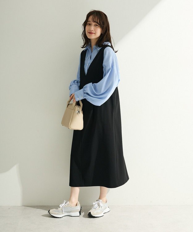 Green Parks Ｏ．洗えてストレッチ　Ｖネックジャンスカ Black