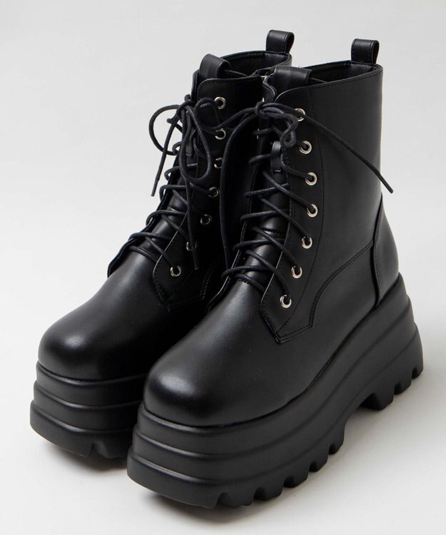 WEGO ボリュームレースアップショートブーツ ブラック