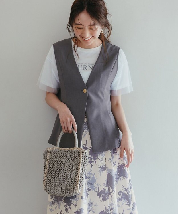 ANY SIS バイカラーミニカゴショルダー バッグ ライトグレー×アイボリー