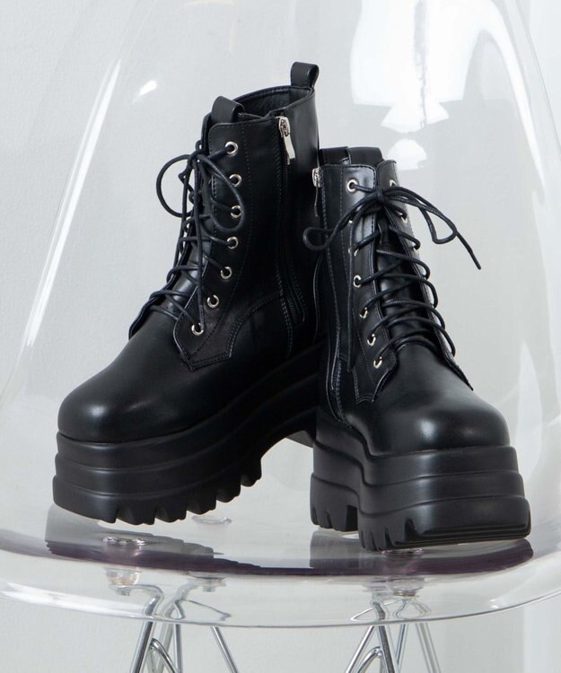 WEGO ボリュームレースアップショートブーツ ブラック