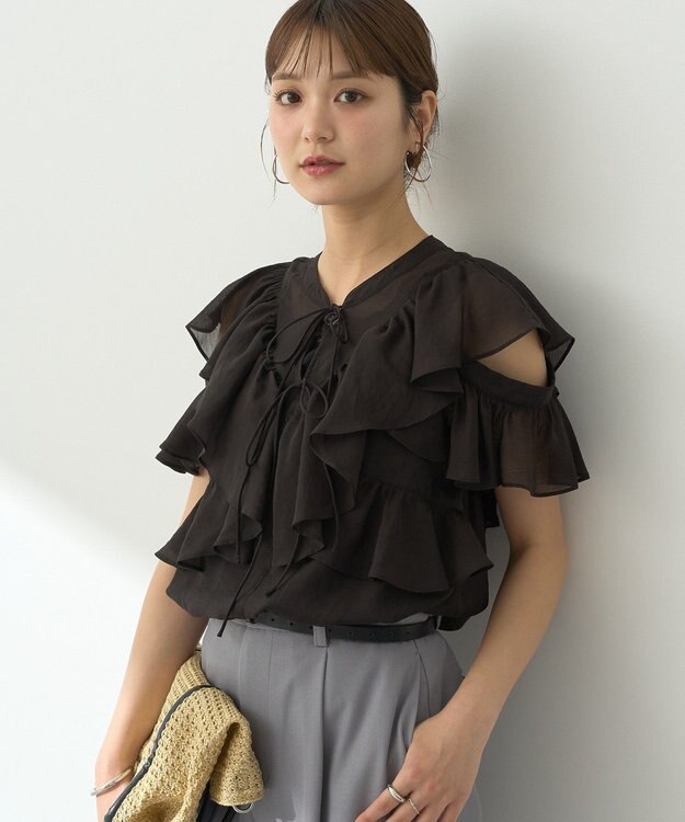 earth music&ecology ２ＷＡＹフリルブラウス Black