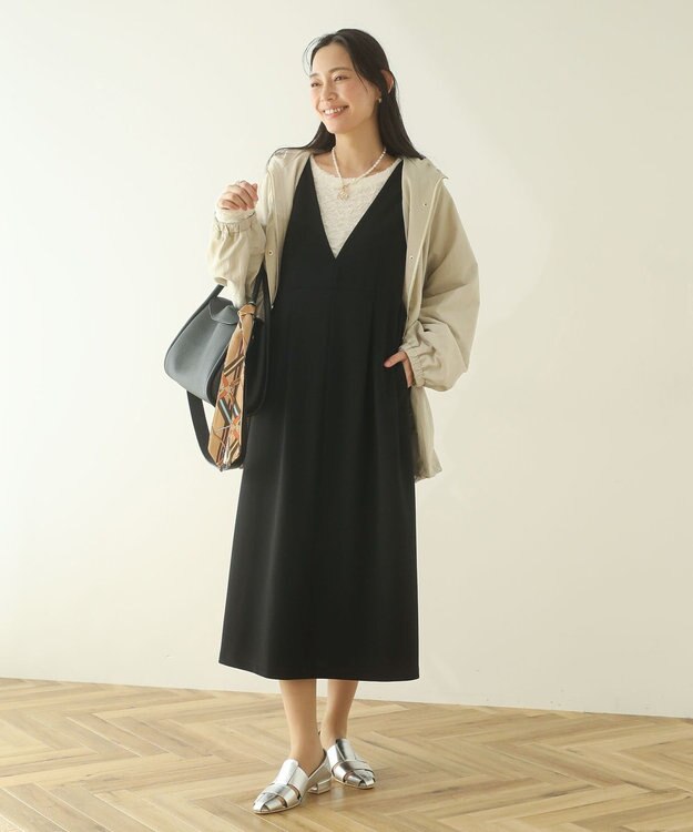 Green Parks Ｏ．洗えてストレッチ　Ｖネックジャンスカ Black