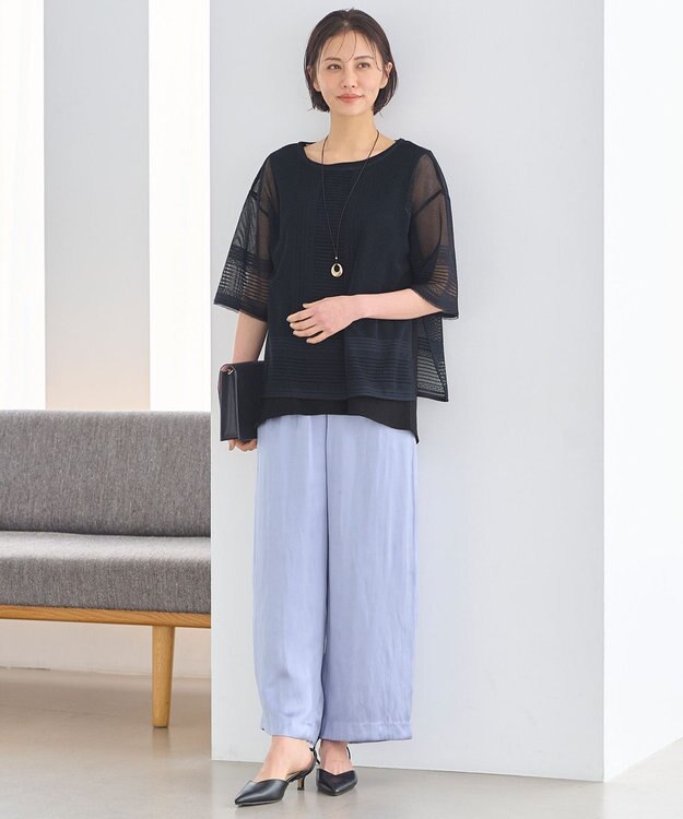 自由区 【洗える・XSサイズあり】レースEDGE Tシャツ＆インナータンクトップセット トップス ネイビー系