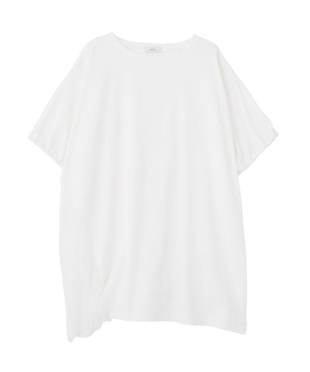 earth music&ecology アシメレースビッグTシャツ Off White