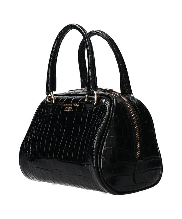 INTER-CHAUSSURES 【CHRISTIAN VILLA】クロコ型押しミニハンドバッグ ブラック型押