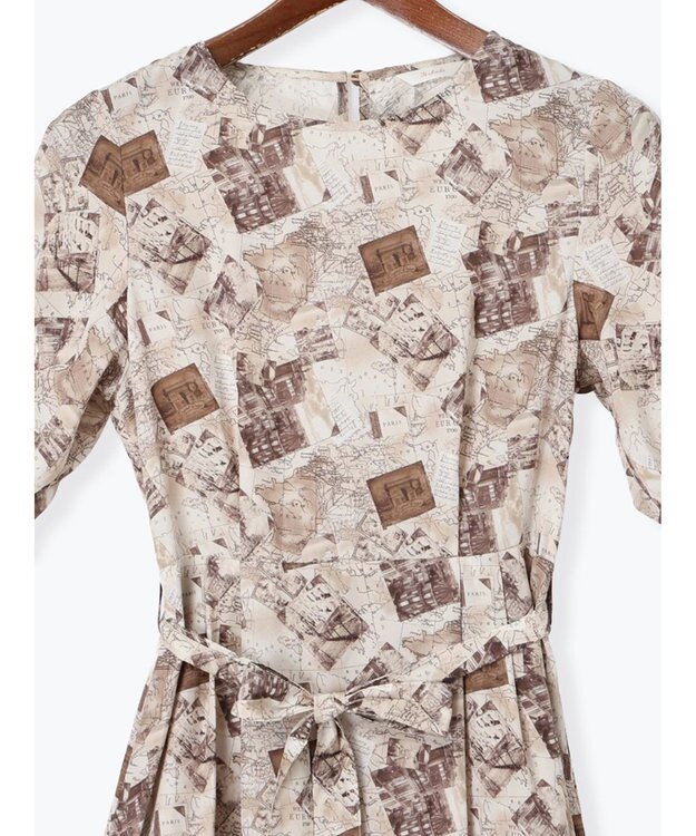 Te chichi マップパターンプリントワンピース ベージュ