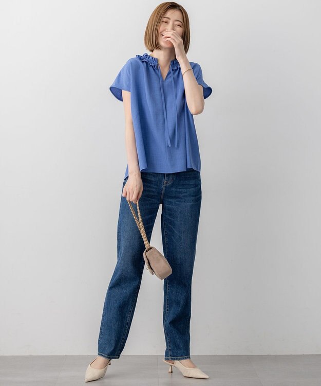 23区 【WEB&一部店舗限定】ライトタンブラー ギャザー フリル ブラウス スカイブルー系