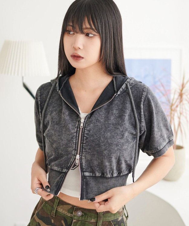 WEGO 半袖ショートパーカー スミクロ