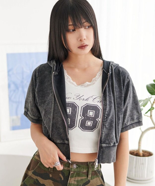 WEGO 半袖ショートパーカー スミクロ