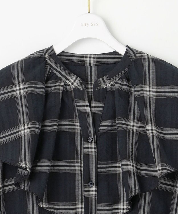 ANY SIS 【洗える】サッカーチェック ブラウス ネイビー