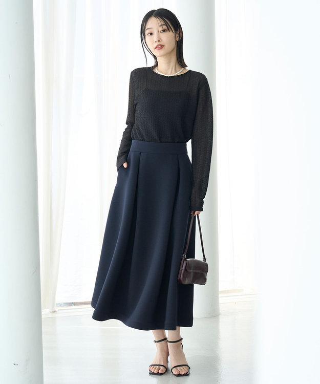 UNFILO L 【VERY×UNFILOコラボ】BEAUTY FORM JERSEY+ ボリューム フレアスカート ネイビー
