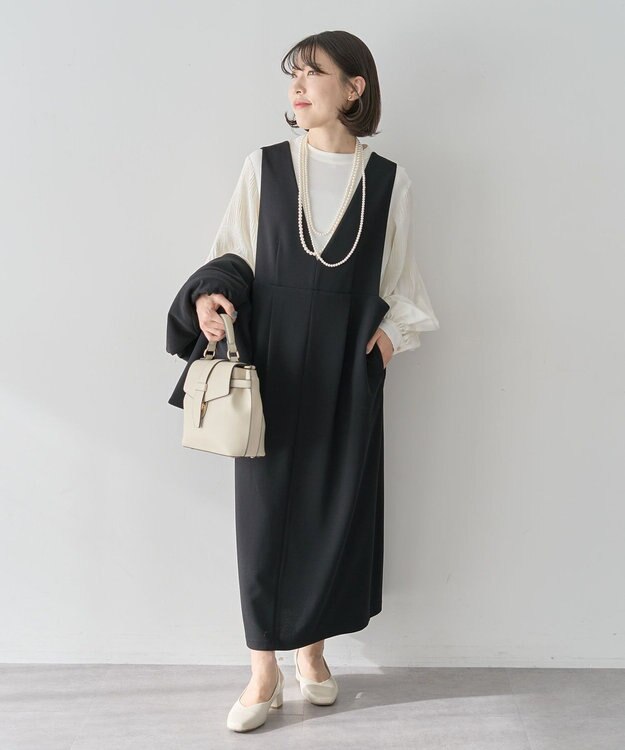 Green Parks Ｏ．洗えてストレッチ　Ｖネックジャンスカ Black