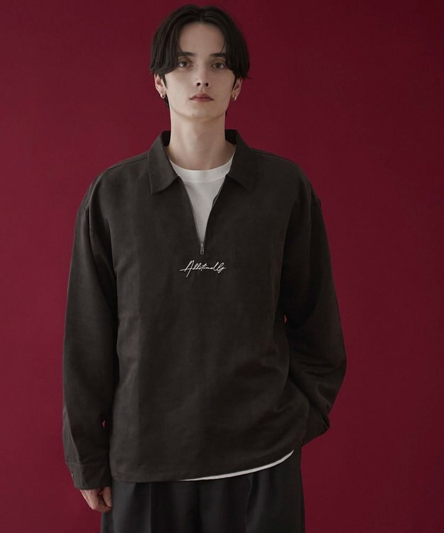 WEGO フェイクスウェードハーフZIPシャツ（LS） ブラック中濃色