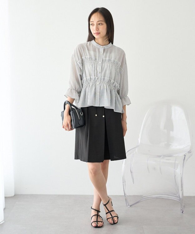 earth music&ecology シャーリングストライプシャツ Stripe Black