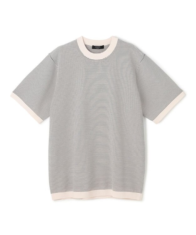 JOSEPH HOMME 【新柄】リュクスレーヨンボーダー　クルーネック半袖ニット アイボリー系1