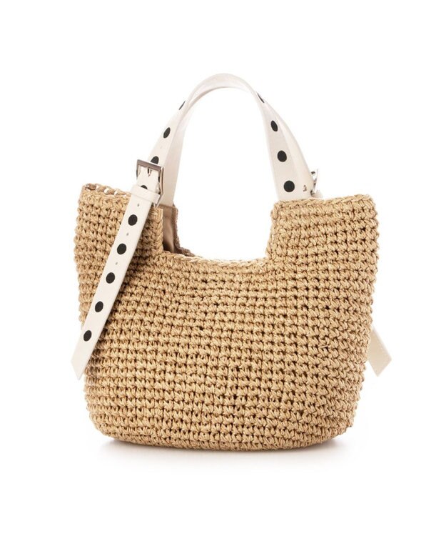 UNBILLION カシュカシュ cachecache / ドット刺繍ハンドル手編みトート アイボリー