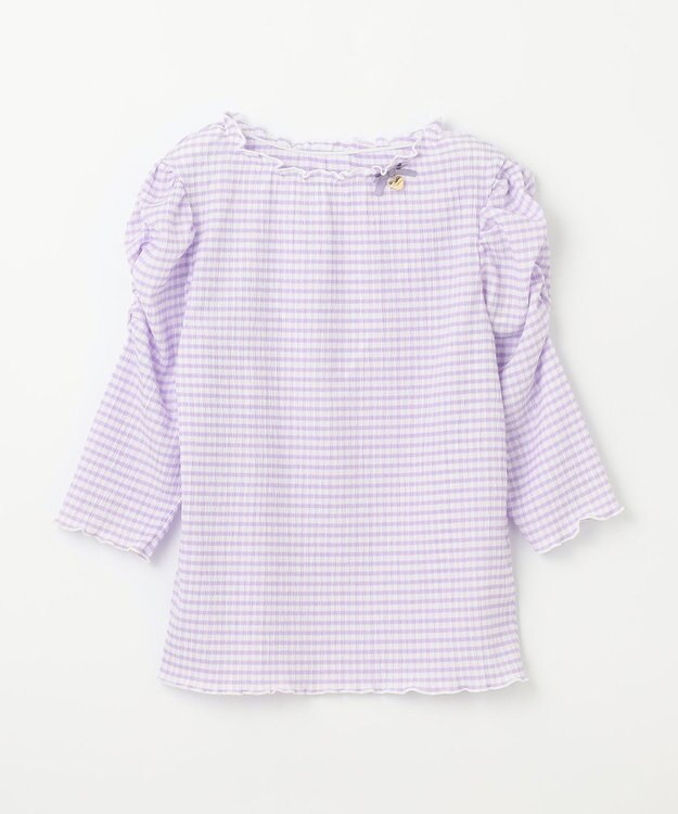 ANY KIDS シアー ギンガム 七分袖 Tシャツ ラベンダー