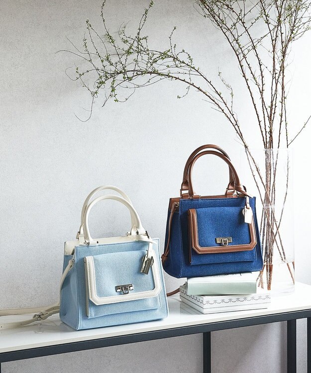 style code 【MERCURYDUO/マーキュリーデュオ】デニムコンビ　フラップハンドバッグ ネイビー