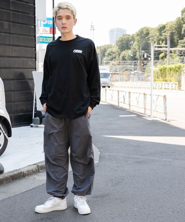 WEGO 【ウエストゴム/手洗い可】ナイロン　トラックパンツ ダークグレー