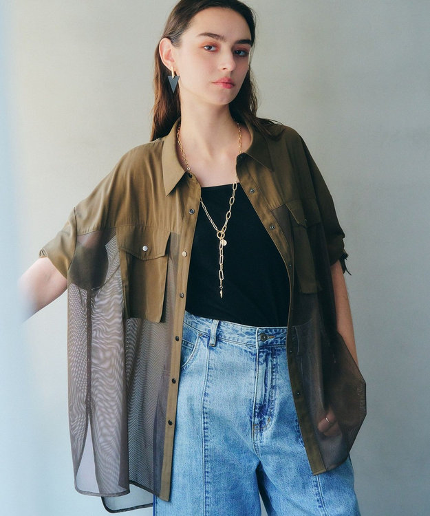 YECCA VECCA メッシュMIXデザインシャツ② Khaki