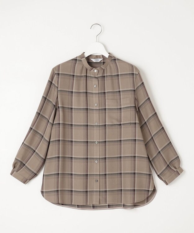 J.PRESS LADIES 【洗える】ハイツイストチェック バンドカラー ブラウス ベージュ系3