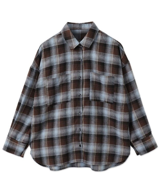 WEGO チェックBIGシャツ ブラウンチェック1