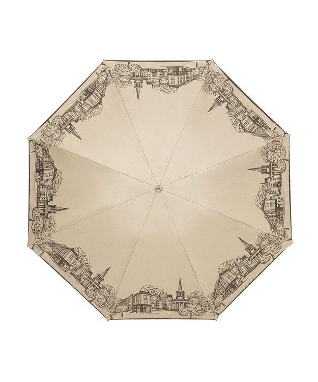 MOONBAT 【遮光100%/収納バッグ付き】SOLFEGE MODE  晴雨兼用 折りたたみ日傘 街並プリント キャメル