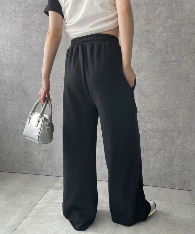 WEGO 【ウエストゴム】ヴィンテージウォッシュスウェットワイドパンツ ブラック