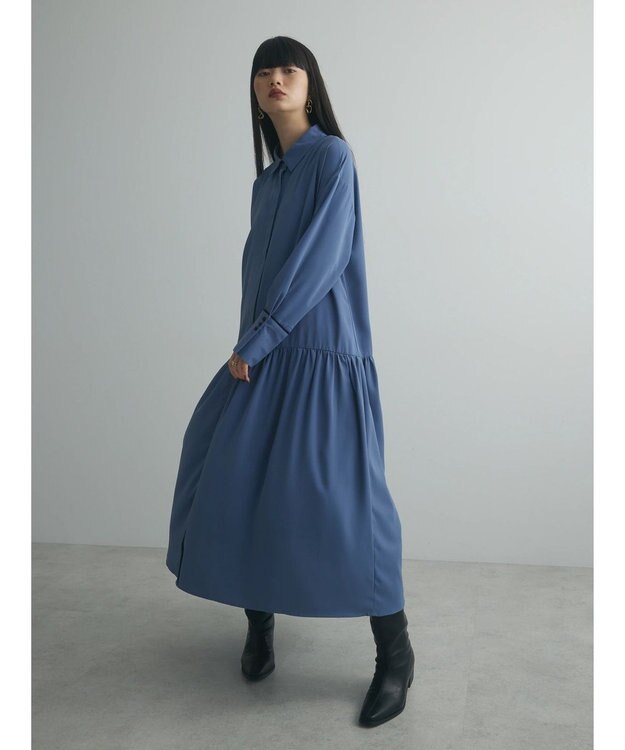 Green Parks armonia．配色シャツワンピース Blue