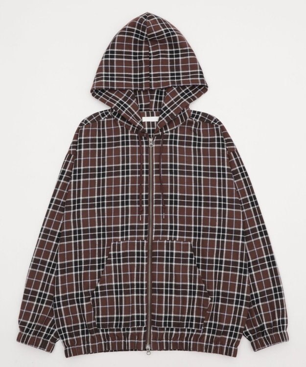 WEGO 【ユニセックス着用ITEM/MLサイズ展開】チェックグラフィックZIPパーカー（LS） ブラウンチェック1