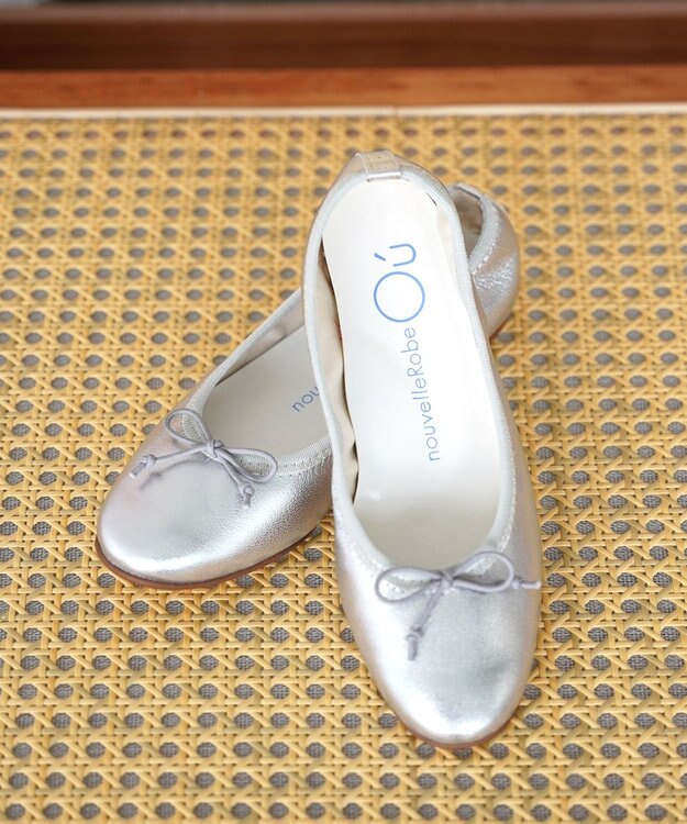 nouvelleRobe Oū サイズ追加【本革・高反発】Round ラウンドトゥ メタリックバレエシューズ シルバー
