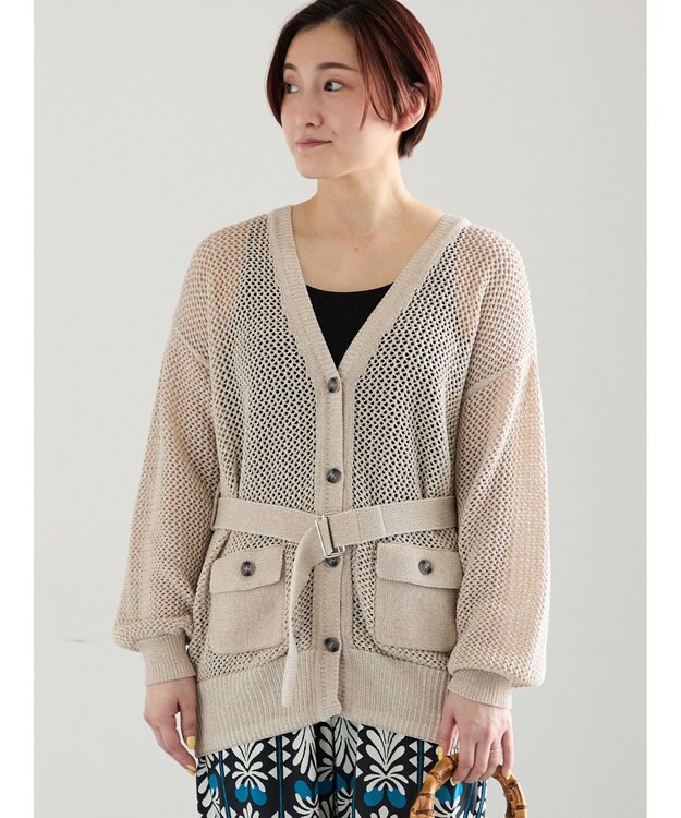 Te chichi メッシュミドルカーディガン ベージュ