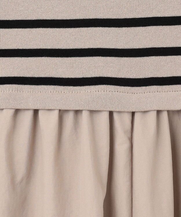 23区 【洗える】マットナイロンタフタ ニットドッキング ワンピース ベージュベース×ブラックボーダー