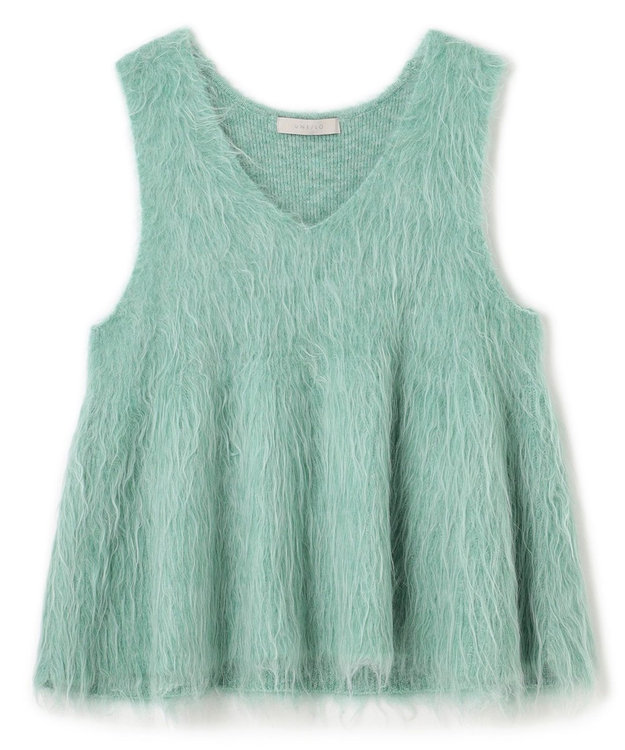 UNFILO 【野呂佳代さん着用】アルパカシャギー ペプラムジレ グリーン