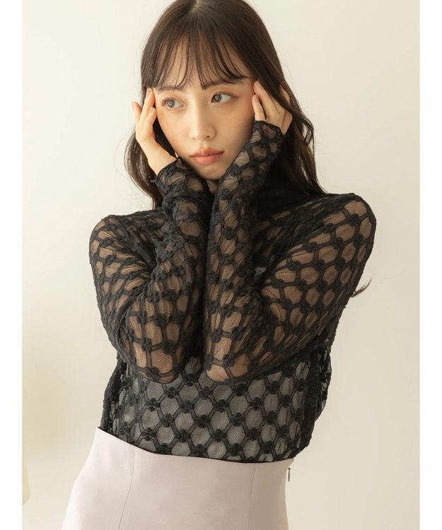 earth music&ecology ハイネックシアーフラワーインナー Black