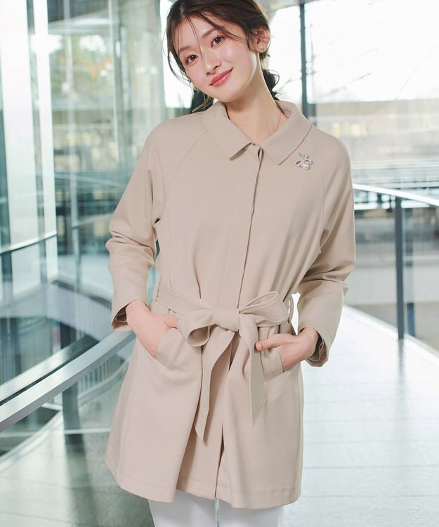 Tiaclasse ステンカラーフレアミドルコート グレージュ