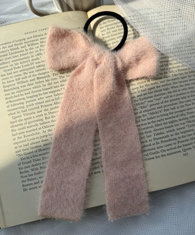 WEGO Lシャギーニットリボンゴム ライトピンク