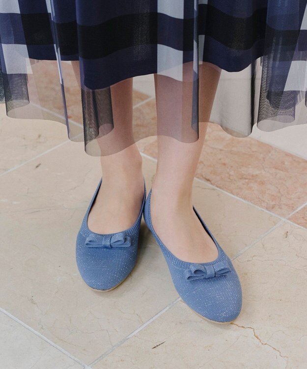 Tiaclasse 【安田美沙子さん着用/小倉優子さん着用・洗える/撥水】プチリボンニットフラットパンプス ブルー