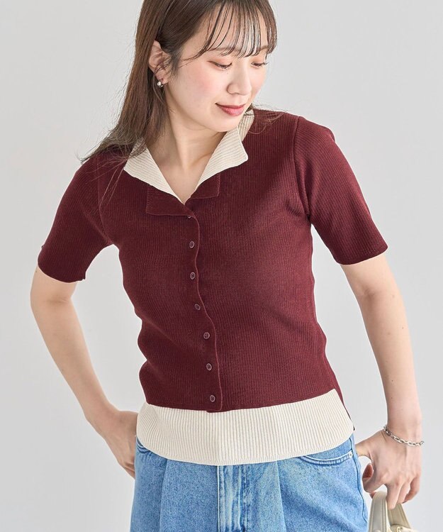 Green Parks ・Ｐｅｔｉｔ　Ｆｌｅｕｒ　バイカラーレイヤードニット Bordeaux