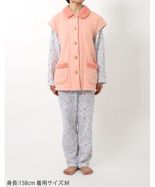 Wing ベスト 3分袖 ショート丈(腰付近) フリース素材 ボア使用(裏側) 保温性 あたたかい 前開きタイプ レディース EX2070 ウイング／ワコール オレンジ