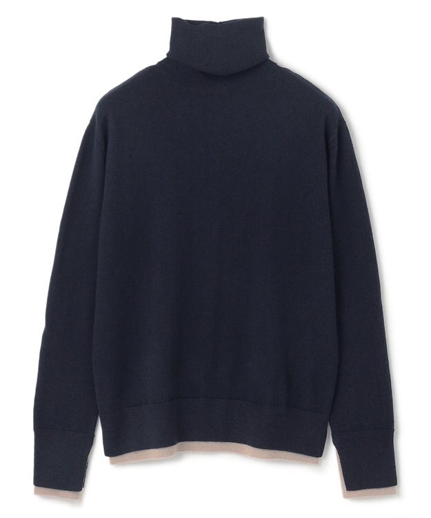 BEIGE， 【洗える】POMPE / ウールカシミヤタートルネックニット Navy×Taupe