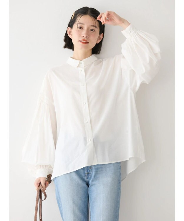 AMERICAN HOLIC ＵＶカット／接触冷感ギャザースリーブブラウス　 Off White