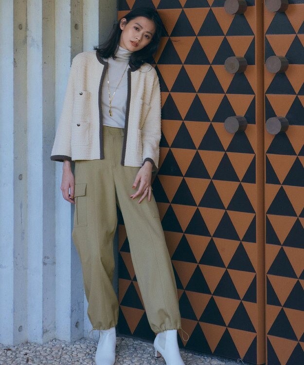 自由区 ツイードライクニット カーディガン ベージュ系