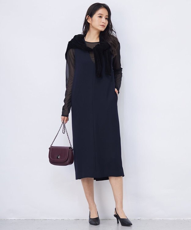 ICB L 【洗える】 マットトリコットチュール シアーカットソー ブラック系