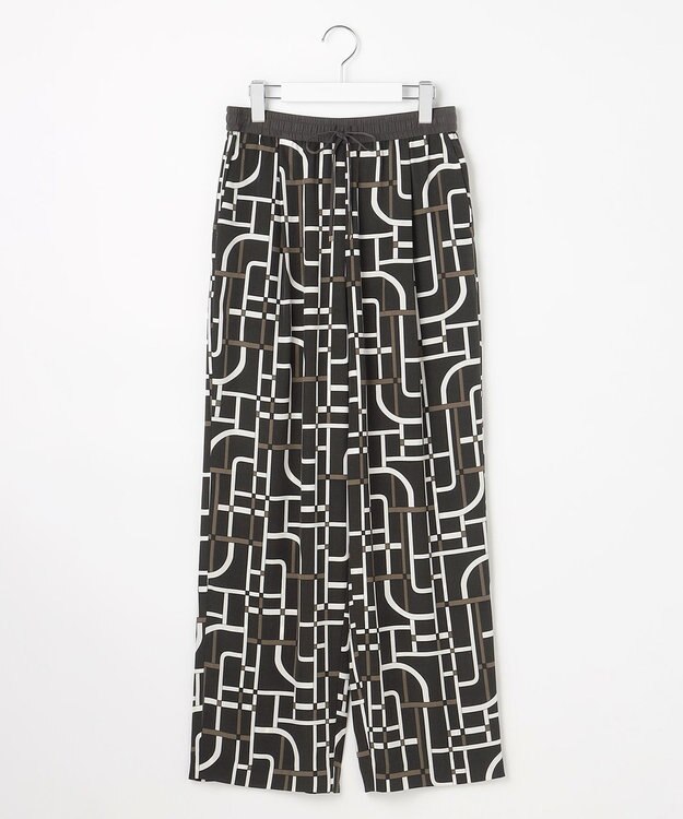 自由区 L 【17号サイズまで展開・カタログ掲載】ジオメトリックレトロプリント パンツ グレーベース